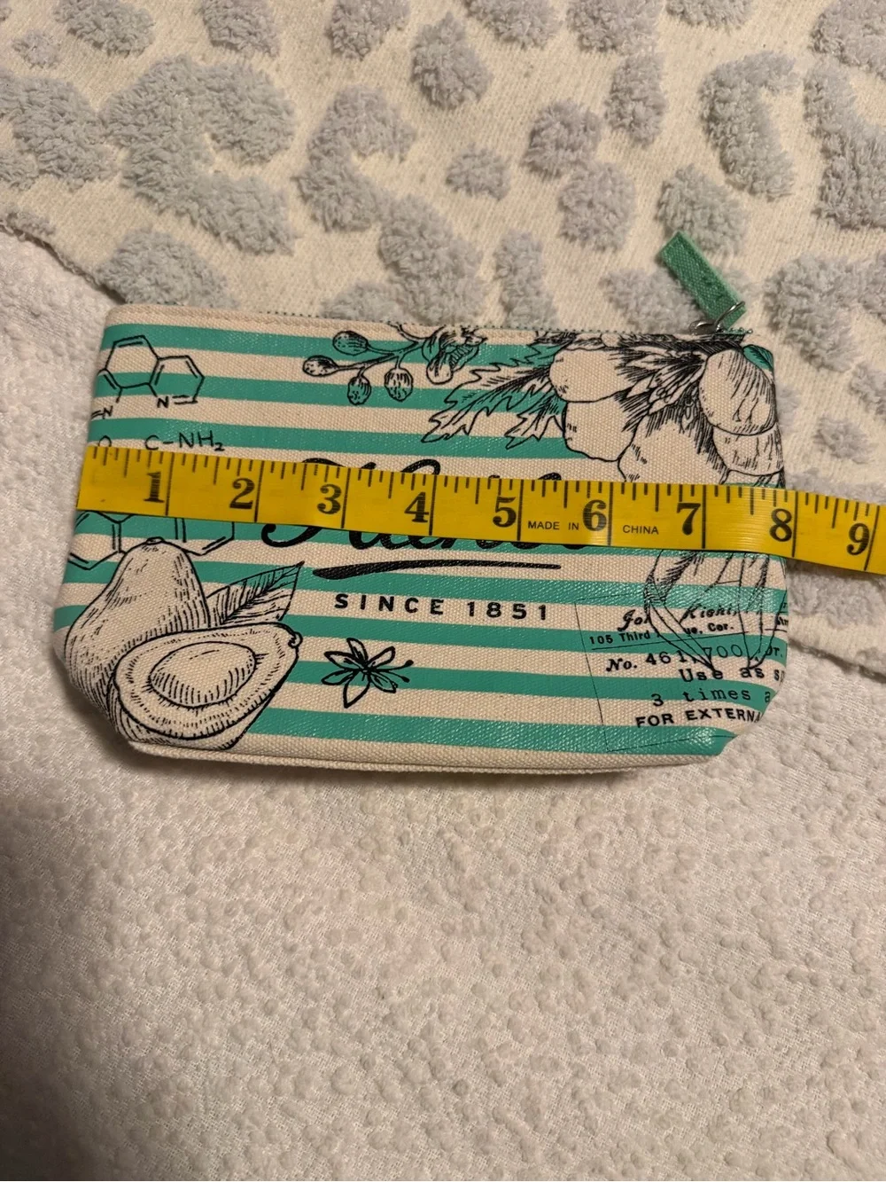 Kiehl's Mint & Cream Striped Zip Cosmetic Pouch